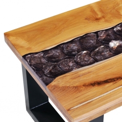 Stolik kawowy, 100x50x40 cm, lite drewno tekowe i poliżywica