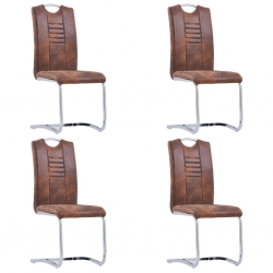Krzesła stołowe, wspornikowe, 4 szt., brązowe, sztuczny zamsz