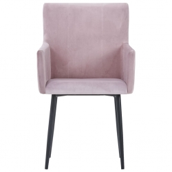Krzesła stołowe z podłokietnikami, 2 szt., różowe, aksamit