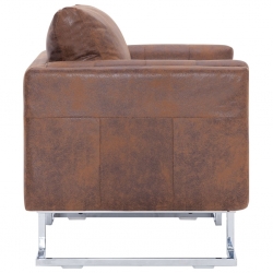 Fotel kubik, brązowy, sztuczna skóra zamszowa