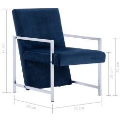 Fotel z chromowanym nóżkami, niebieski, aksamit
