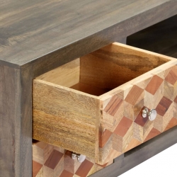 Szafka pod TV, szara, 120x30x40 cm, lite drewno mango