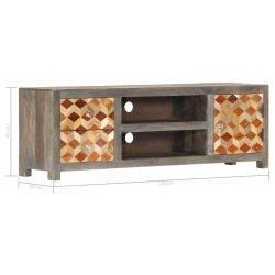 Szafka pod TV, szara, 120x30x40 cm, lite drewno mango