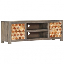 Szafka pod TV, szara, 120x30x40 cm, lite drewno mango