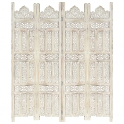 Parawan 4-panelowy, rzeźbiony, biały, 160x165 cm, drewno mango