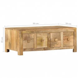 Stolik kawowy z 4 szufladami, 90x50x35 cm, lite drewno mango