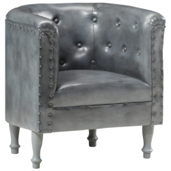 Fotel klubowy, szary, prawdziwa skóra