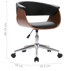 Obrotowe krzesło stołowe, czarne, gięte drewno i sztuczna skóra