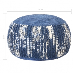 Puf, ręcznie dziergany, niebiesko-biały, 50x35 cm, wełna