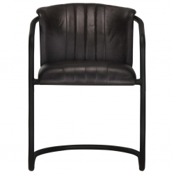 Krzesła stołowe, 4 szt., czarne, naturalna skóra