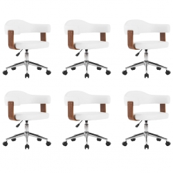 Krzesła obrotowe, 6 szt., białe, gięte drewno i sztuczna skóra
