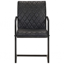 Krzesła stołowe, wspornikowe, 4 szt., czarne, skóra naturalna