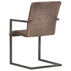 Krzesła stołowe, wspornikowe, 6 szt., brązowe, skóra naturalna