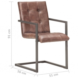 Krzesła stołowe, wspornikowe, 4 szt., brąz, skóra naturalna