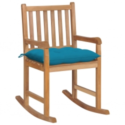 Fotel bujany z jasnoniebieską poduszką, lite drewno tekowe