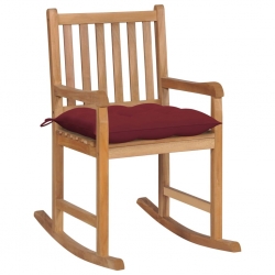 Fotel bujany z poduszką w kolorze wina, lite drewno tekowe