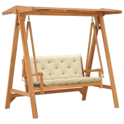 Huśtawka ogrodowa z kremową poduszką, 170 cm, drewno tekowe