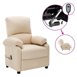 Elektryczny, rozkładany fotel masujący, kremowy, tkanina
