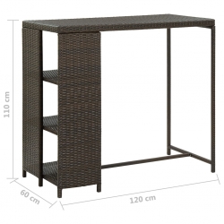 Stolik barowy z półką, brązowy, 120x60x110 cm, polirattan