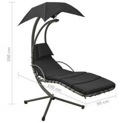 Ogrodowa huśtawka, czarno-szara, 190x90x200 cm, tkanina