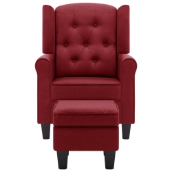 Fotel z podnóżkiem, winna czerwień, tapicerowany tkaniną