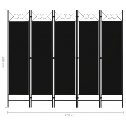 Parawan 5-panelowy, czarny, 200 x 180 cm