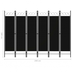 Parawan 6-panelowy, czarny, 240 x 180 cm