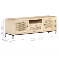 Szafka pod TV, 120x30x40 cm, drewno mango i naturalna trzcina