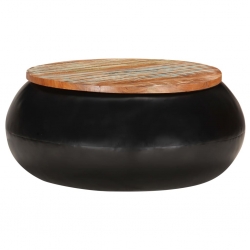 Stolik kawowy, czarny, 68 x 68 x 30 cm, lite drewno z odzysku