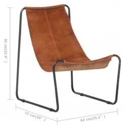 Krzesło wypoczynkowe, brązowe, skóra naturalna