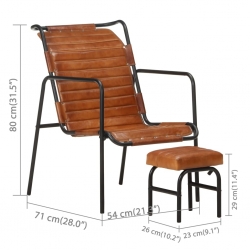 Fotel wypoczynkowy z podnóżkiem, brązowy, skóra naturalna