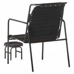 Fotel wypoczynkowy z podnóżkiem, czarny, skóra naturalna