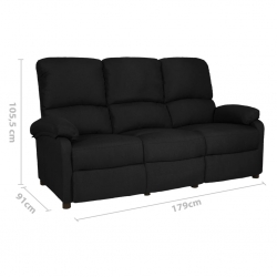 3-osobowa sofa rozkładana, czarna, tapicerowana tkaniną