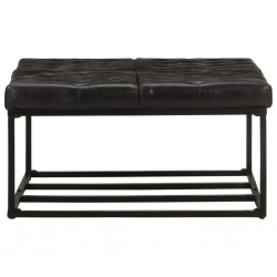 Puf, czarny, 80x80x43 cm, prawdziwa skóra