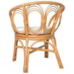 Krzesło stołowe z poduszką, jasnobrązowy naturalny rattan i len