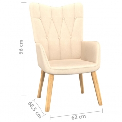 Fotel z podnóżkiem, kremowy, obity tkaniną