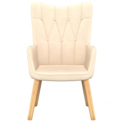 Fotel z podnóżkiem, kremowy, obity tkaniną