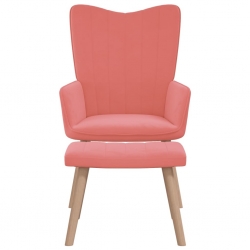 Fotel z podnóżkiem, różowy, obity aksamitem