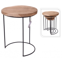 Home&Styling 3-częściowy stolik boczny, drewno tekowe i metal
