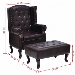 Fotel z podnóżkiem, ciemnobrązowy, sztuczna skóra