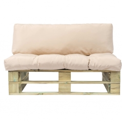 Sofa ogrodowa z palet z piaskowymi poduszkami, drewno
