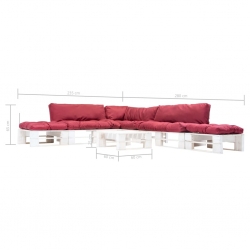 6-częściowy zestaw mebli z palet, czerwone poduszki, drewno
