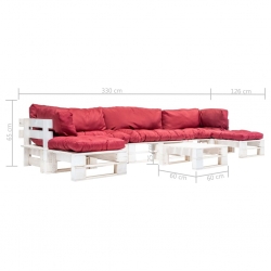 6-cz. zestaw ogrodowy, czerwone poduszki, palety z drewna
