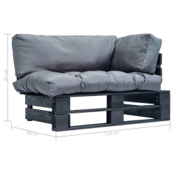 Sofa ogrodowa z palet z szarymi poduszkami, sosna