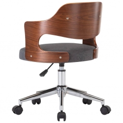 Obrotowe krzesło stołowe, szare, gięte drewno i tkanina