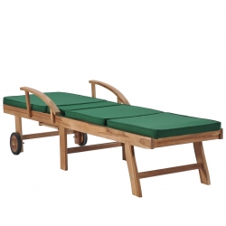 Leżaki z poduszkami, 2 szt., lite drewno tekowe, zielone