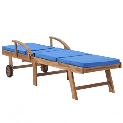 Leżaki z poduszkami, 2 szt., lite drewno tekowe, niebieskie