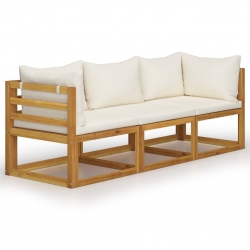 3-osobowa sofa ogrodowa z kremowymi poduszkami, drewno akacjowe
