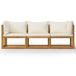 3-osobowa sofa ogrodowa z kremowymi poduszkami, drewno akacjowe