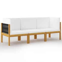 3-osobowa sofa ogrodowa z poduszkami, lite drewno akacjowe